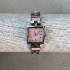 Women's Xhilaration Silver Watch with Pink Accents and Pink Face